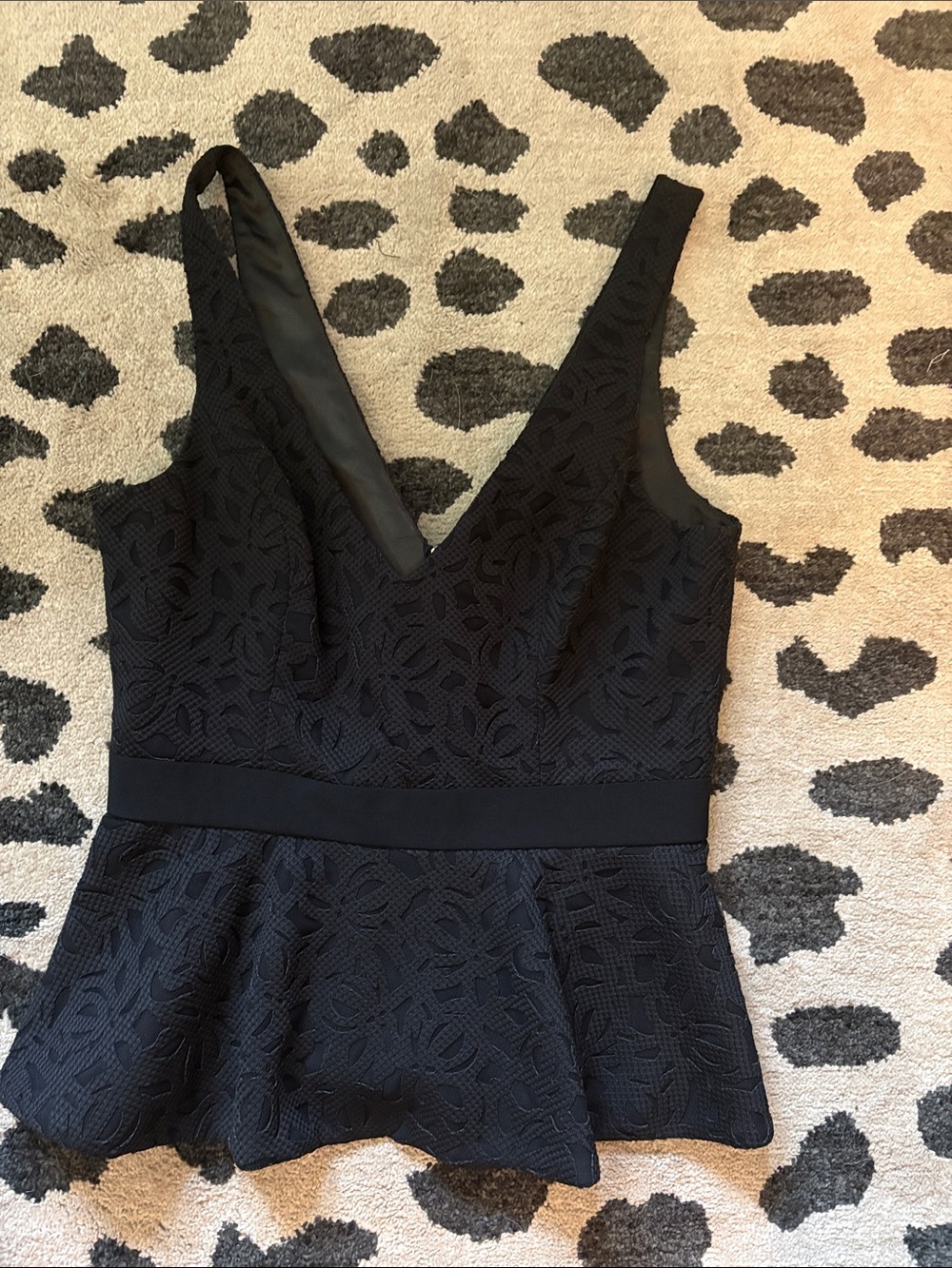 Black Lace Peplum V-Neck Top